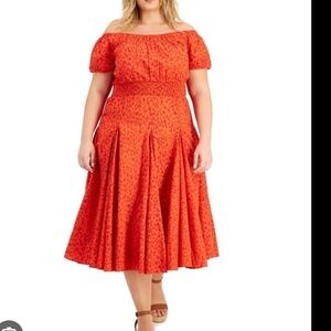 NWT INC International Concepts Dress Paradise Animal Print Red Orange Midi Dress
